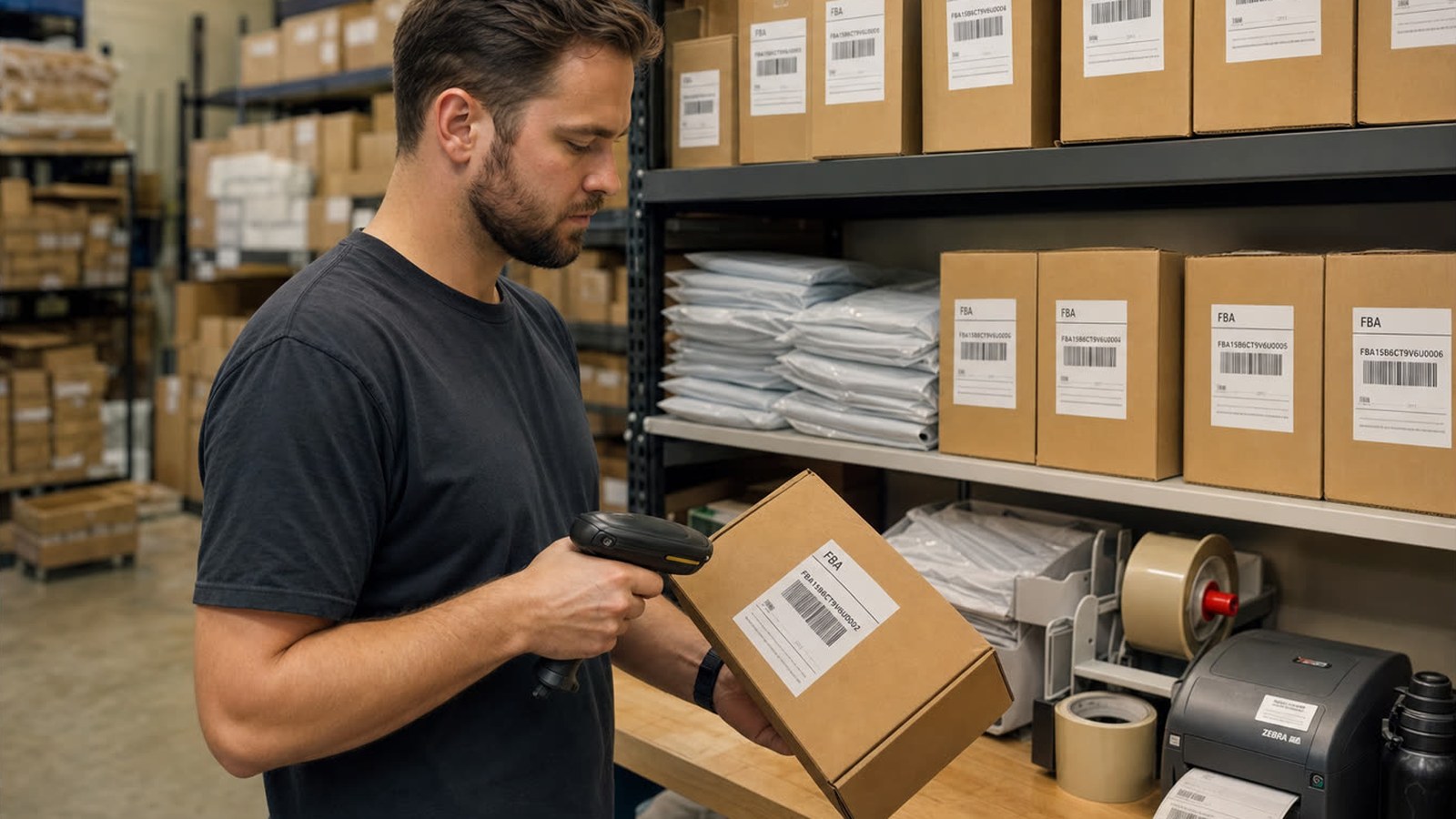 E-commerce seller preparing inventory for shipment